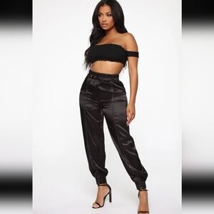 Fashion Nova Black Satin Joggers